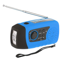 2015 New Arrival HOT! Emergency Solar Hand Crank FM Radio, MP3 Player, Flashlight, Smart Cell Phone Charger with USB Cable Blue