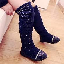 NEW 2015 Fashion Children Motorcycle boots Autumn Winter Girls shoes Over-the-Knee boots PU Crystal Kids High-leg boots 1.1/2