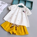 Hurave Summer Style Children Baby Clothing Sets Kids Girl Floral Clothes Embroidery T shirt Short with