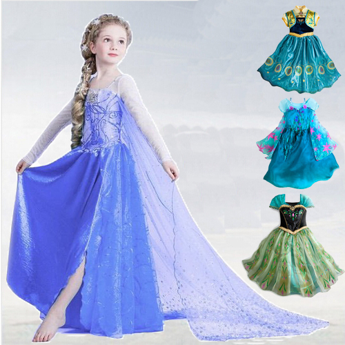 Dress summer style girl Elsa Anna dress Cosplay Children dresses girls party Princess Dress baby clothes froze Free Shipping