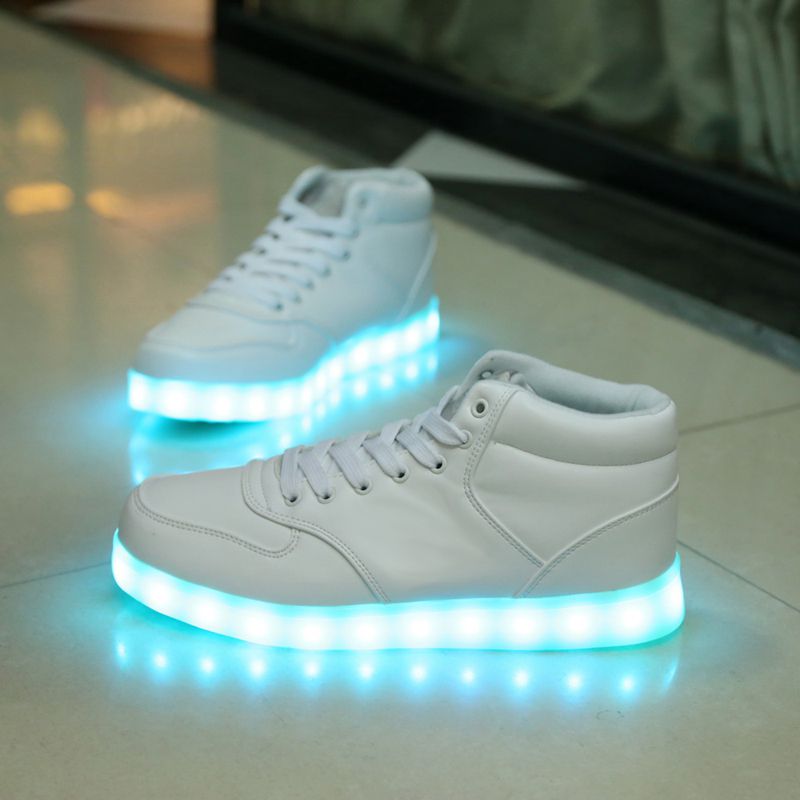 New 8 Colors Fashion LED Lights USB Charging Shoes 2015 High Top Men Women Luminous Shoes