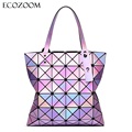 Famous Brands Women Laser Bright BaoBao Tote Lady Geometry Diamond Lattice Sequins Fold Over Pearl Bao