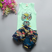 2016 summer children boys clothes cotton cartoon Kids Clothes boys clothes 0-3 year children clothing set vest Shorts 2pcs suit