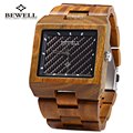 Bewell Men Wood Quartz Watch Rectangle Dial Wooden Band Waterproof Japan Movtment Analog Wrist Watches 2016