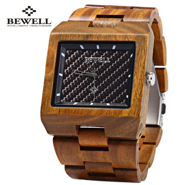 Zegarek męski BEWELL prostokątny drewno bambusowe kolory