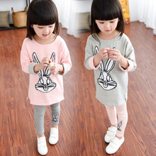 2016 New Arrival Kids Spring Autumn Sets Character Rabbit Girl Clothing Set Long Sleeve Blouses and Full Pants Leggings