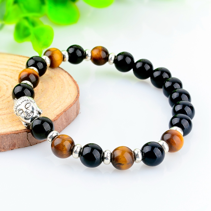 2015 Natural Stone Buddha Charm Bracelet Tiger Eye Beads Bracelets For Women and Men Jewelry SBR150171