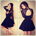 2016 Little Black Dresses High Neck Ball Gown Cocktail Dresses Lace Hollow Out Backless Mini Homecoming