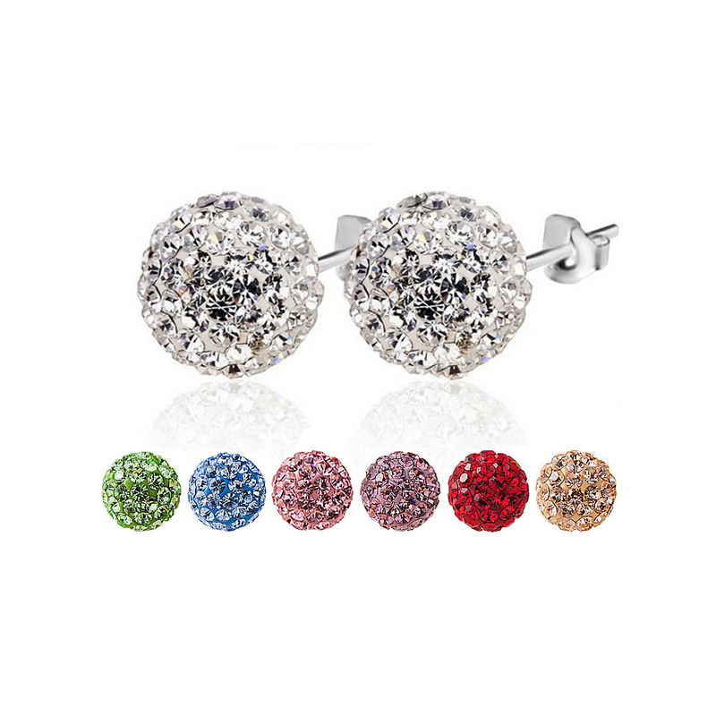 Brand Fashion stud Earrings Piercing Bijoux Mix Color Micro Disco Ball Earring Studs Clay CZ Crystal