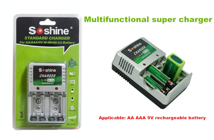Multifunctional super charger soshine SC Z23 applicable AA AAA 9V ni mh rechargeable battery Chargers Consumer