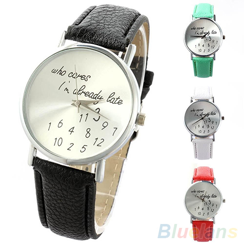 Women Watch Who Cares Faux Leather Band Quartz Date Round Dial Analog Wrist Watch 2LCG