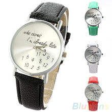 Mujeres reloj » a quién le importa » de cuero de imitación Band Quartz Date Dial redondo reloj de pulsera analógico 2LCG