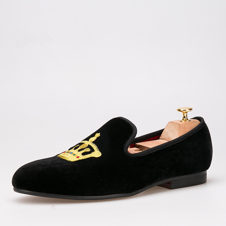 men wedding shoes black velvet loafers slippers US size 6-13 free shipping