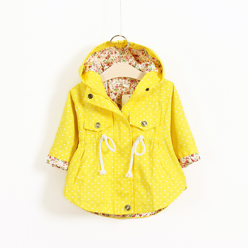 Polka dot jackets girls hooded outerwear&coats 2015 Children's chalecos kids baby girls coat and jackets spring 1-5years