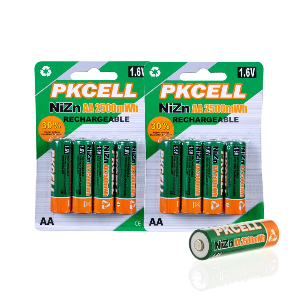 8Pcs 2card PKCELL Durable Ni Zn AA Batteries 1 6V 2500mWh Rechargeable 2A Battery