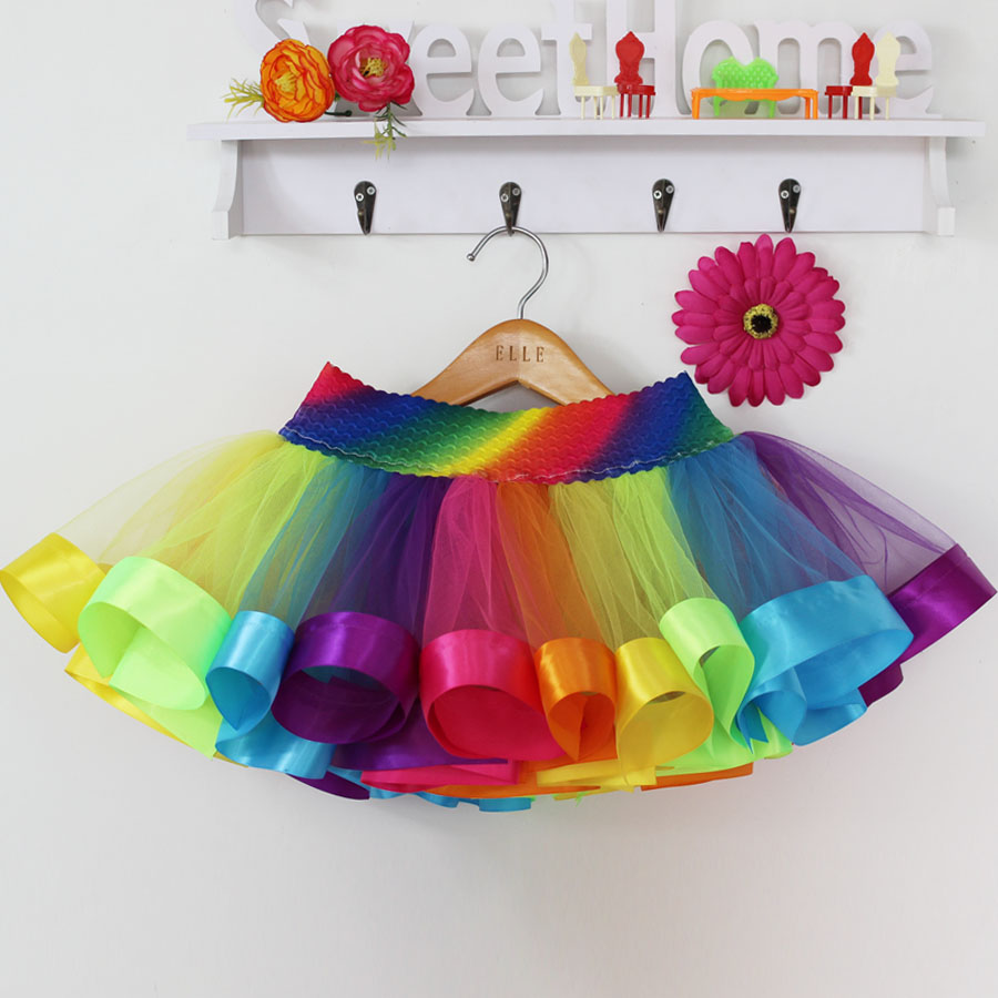 Rainbow Skirt Children Clothing Toddler Birthday Tutus Skirt Summer Cheap Tulle Skirt