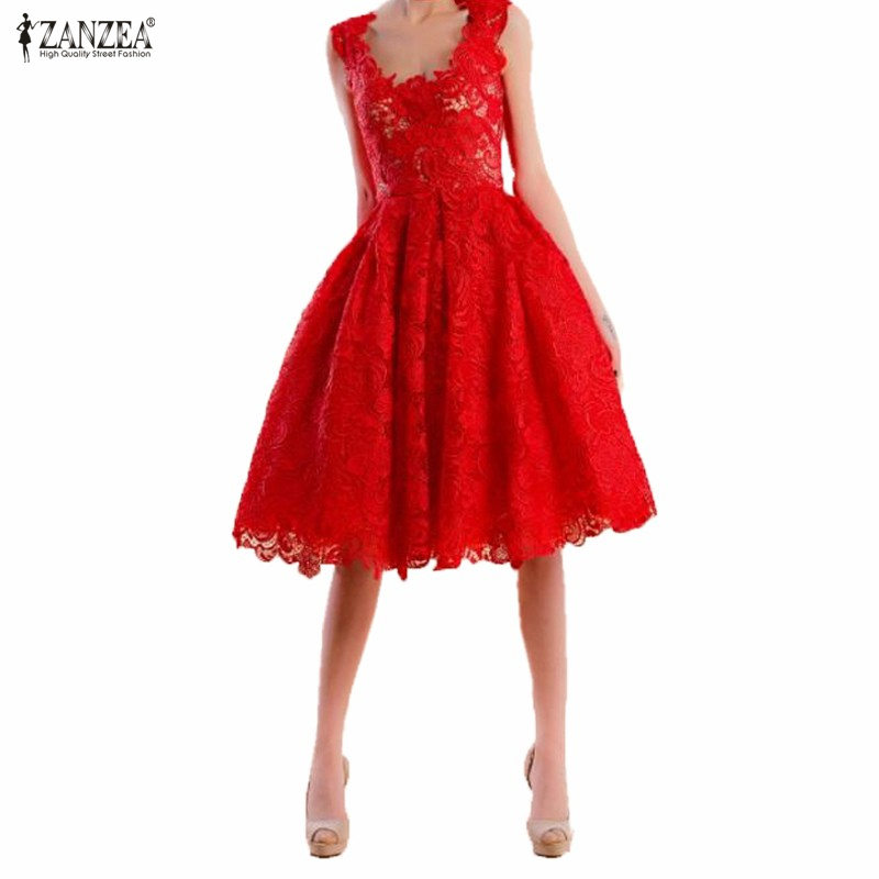 ZANZEA New 2016 Sexy Women Lace Party Dress Summer Style Sleeveless Luxury Celebrity Dress Elegant Knee Length Vestido De festa