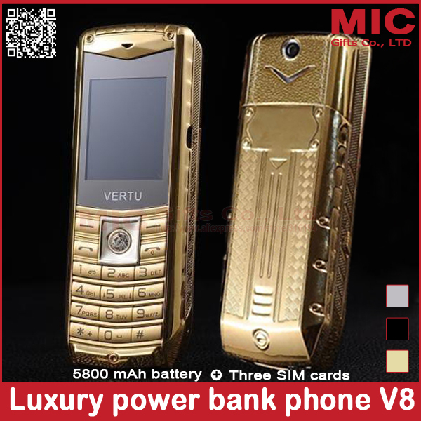 2014 luxury car mobile phone 3 SIM cards metal body 5800mAh power bank brand unlocked cell