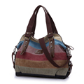 Contrast Color Striped Handbag Color matching Canvas Hobo Bag Women Fashion Casual Durable Practical Large Shoulder