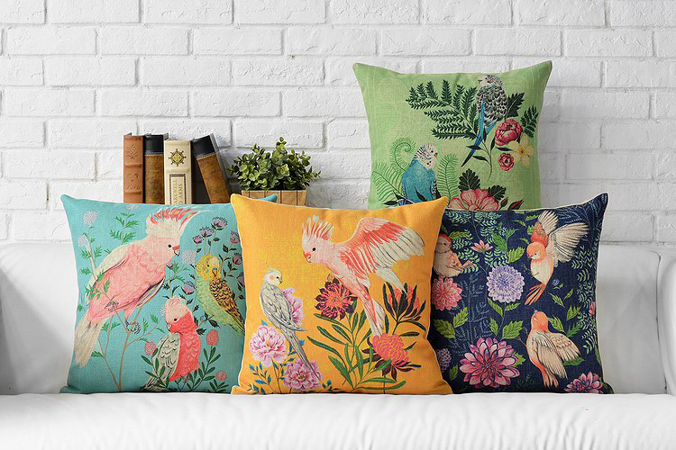Linen Pillow Cover Cushion Cover Spring Garden Floral Bird Home Decorative Pillow Case 43x43cm ...