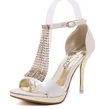 Size 4~8 Wedding ShoesTassel Women Shoes Bridal Sexy Summer High Heels Pumps zapatos mujer (Chenk Foot Length)