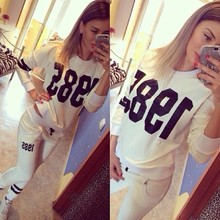 JY 2016 autumn and winter Digital Printing 1985 female Sweatshirts sports suit 2pcs/Sets Tracksuits Sweatshirt and Pant M