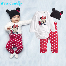Bear Leader 2016 Cotton Children Cartoon Mouse Baby Boys Girls Sets Clothes 3Pcs(Long-Sleeved Romper+Hat+Pants)