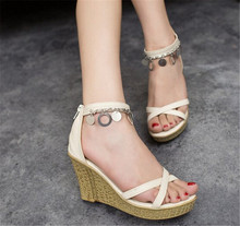 2015 High Heel Sandals Women Leather Pumps Roman Sandal High Heel Wedges Ladies Shoes Hollow Out Sandels Sandale Slippers Women