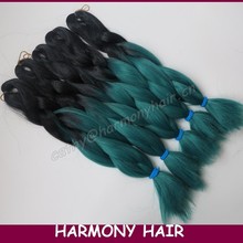 4 pieces Free shipping 20Inch 100g Black&Petrol green Ombre Two Tone Coloured Kanekalon Jumbo Box Senegalese Twist Braiding Hair