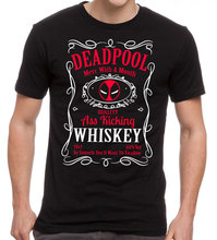 DEADPOOL WHISKY t shirt men Antihero Drinking Mash Up Jailed DeadPool cotton short print tee US plus size S-3XL