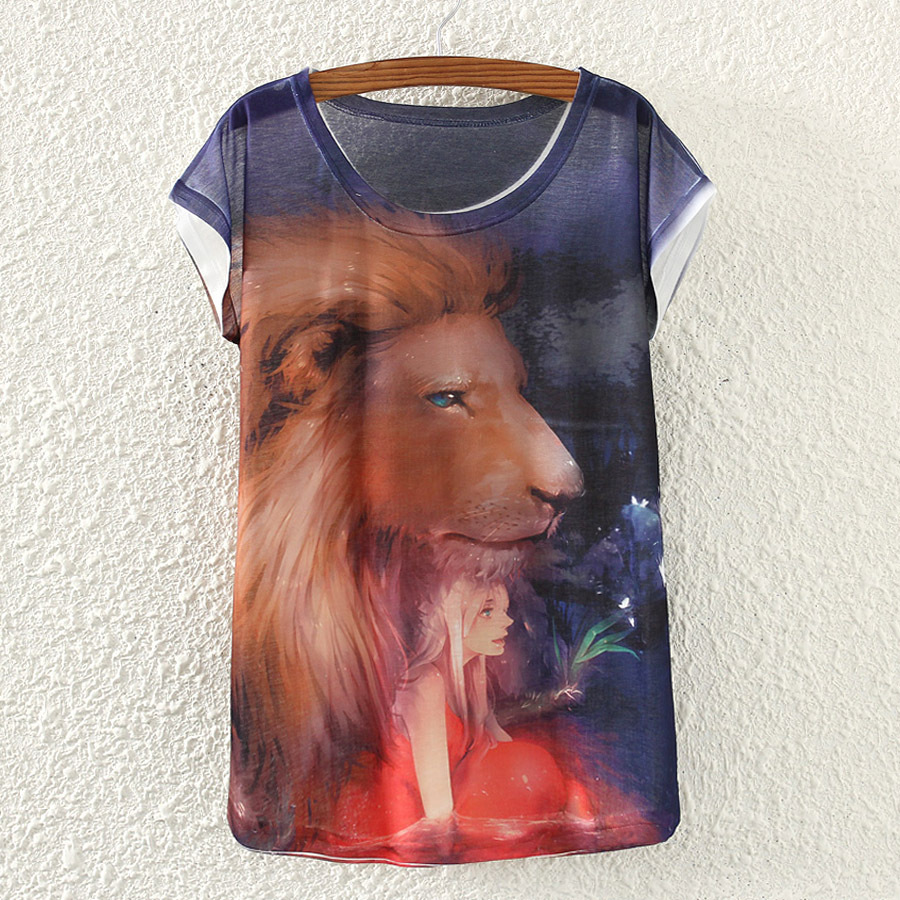 Summer style Women T Shirt 2016 lion girls printed Short Sleeve T Shirt women Tops tees