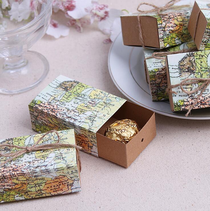 20pcs Travel Theme "Around the World" Paper Map Favor Box Candy Boxes Love All World wedding