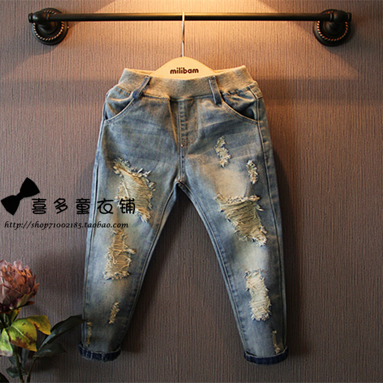 Free shipping 2015 New style Girls jeans kids clothing children jeans Kids jeans Elastic Waist fashion
