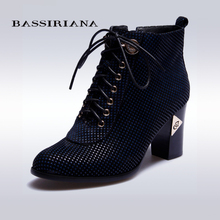 BASSIRIANA – ankle boots for women, genuine suede leather, high heels, 35-40 size, free shipping