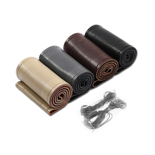 Breathable type pressure hole comfort Genuine Leather Steering Wheel Cover Hand Sewing with Needle DIY steering cover Decoration