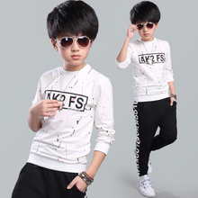 new 2016 Spring boy letter pattern long sleeve t-shirt 6&7&8&9&10&14&15 Age kids clothes o-neck shirt teenage boy clothes
