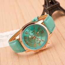 2015 de cuero reloj del cuarzo analógico reloj ocasional Relogio mujeres se visten de lujo reloj de la pulsera de ginebra de números romanos genuina