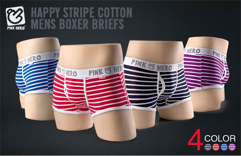 1pc Wholesale Sexy Men Boxer Shorts cotton Striped Men Boxers pink hero underwear Male Boxer Shorts 4 Size M L XL XXL (8)
