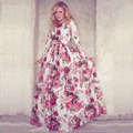 New Autumn Women Maxi Dress Long Sleeve O neck Red Vintage Flower Print Party Summer Long