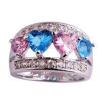 New Beautiful Women Rings Love Heart Cut Pink Blue Toapz Size 6 7 98 9 10 11 12 Free Shiping Wholesale Romantic Gift