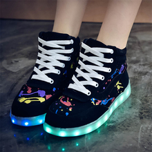 2015 High quality 7 colors women and men high top shoes for USB LED black white shoes