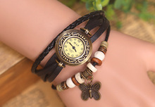 Direct selling selling new retro woven calfskin leather bracelet watch fashion ladies watch 6 Color Butterfly