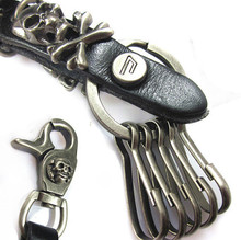 fashion 100 genuine leather skull keychain high quality Punk trendy jewelry all matches key chains for