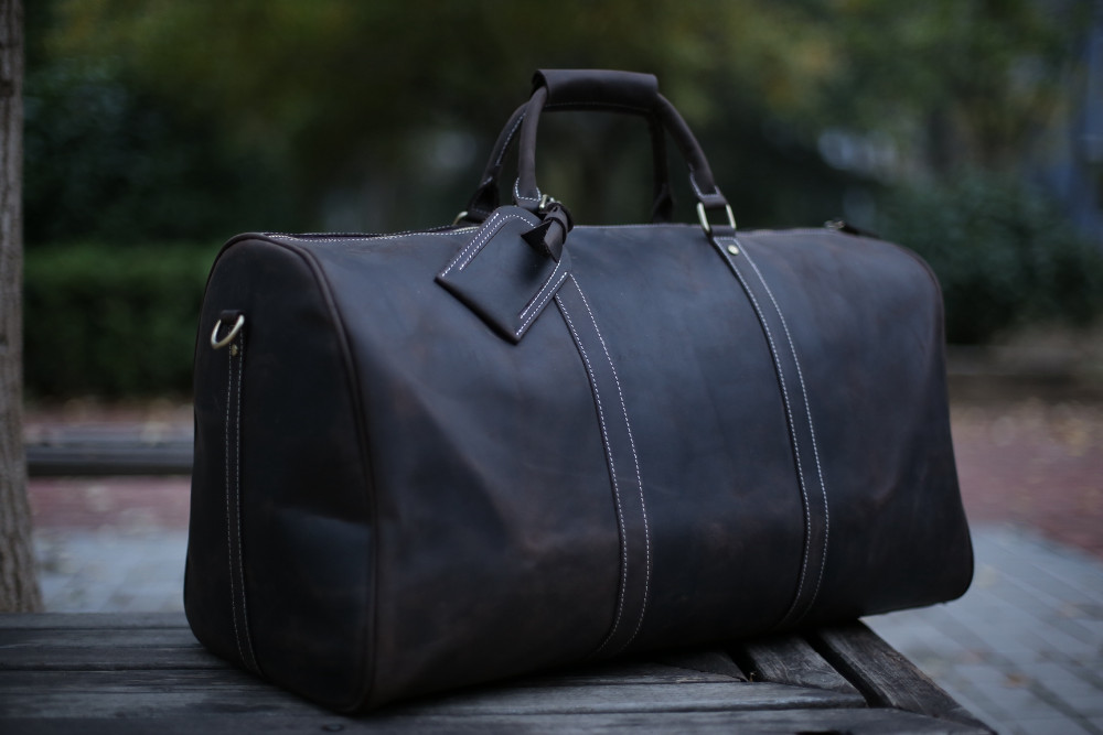 Wholesale ROCKCOW Large Vintage Retro Look Genuine Leather Duffle Bag Weekend Bag Men&#39;S Handbag ...