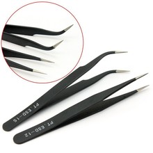 New 2 Pcs Antistatic Electroplating Nonmagnetic Stainless Steel Curved Straight Eyebrow Tweezers Nail Art DIY Necessary