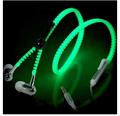 New 6 Color Glow Earphone Luminous Light Metal Zipper Earphone Glow In The Dark for Iphone