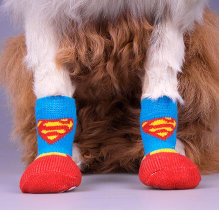 Super Spider Man Pet Socks Indoor Red Pet Dog Soft Cotton Anti slip Knit Weave Winter
