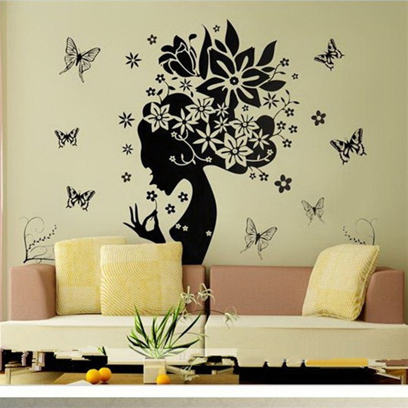 Compra butterfly flower fairy girl wall sticker online al por ... Murales mariposas para cuartos