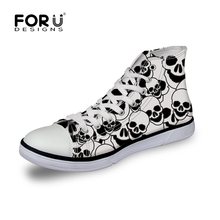Designer High Top Canvas Shoes for Men Cool Men Skull Pattern Flat Shoes Brand Leisure Casual Lace-up Trainer Shoes