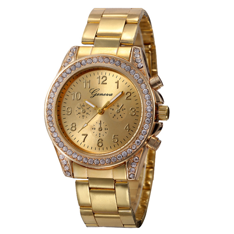50pcs/lot Wholesale Geneva Alloy Watches Women Dress Rhinestone Analog